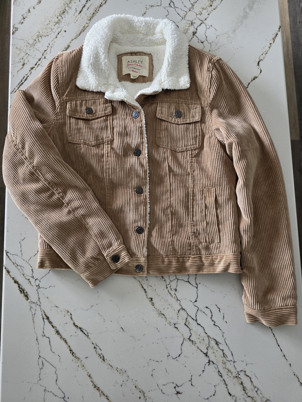 Ashley By 26 International Tan Corduroy Jacket with White Sherpa Collar